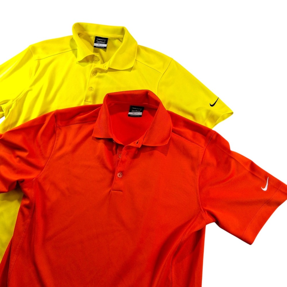 Nike Golf Mens Polo Shirt 2 Lot Size M Bright Yellow Orange Dri-Fit Short Sleeve